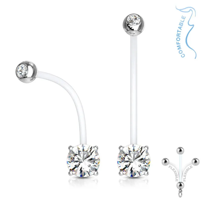 Piercing nombril de grossesse strass rond blanc