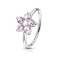 Piercing nez anneau pliable fleur strass rose