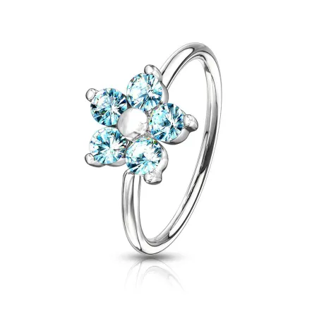 Piercing nez anneau pliable fleur strass turquoise