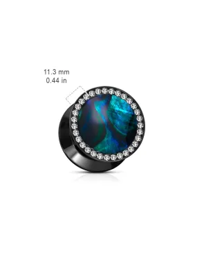 Piercing Plug Oreille Acrylique Noir Nacre Abalone Gemmes 