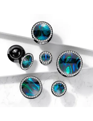 Piercing Plug Oreille Acrylique Noir Nacre Abalone Gemmes 