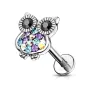 Piercing labret oreille hibou gemmes multicolores