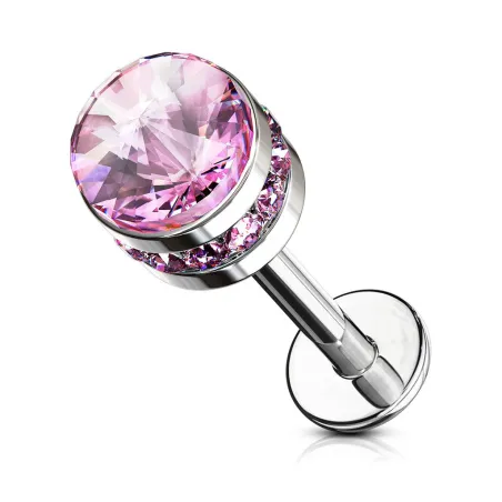 Piercing labret oreille cylindre cristal rose