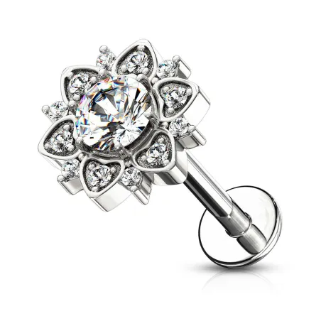 Piercing labret oreille fleur pavée de strass