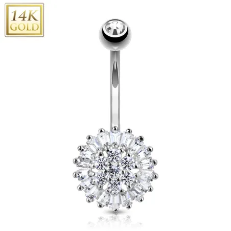 Piercing nombril Or blanc 14 carats Tournesol Pavé de Strass