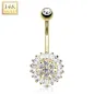 Piercing nombril Or jaune 14 carats Tournesol Pavé de Strass