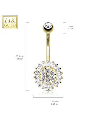 Piercing nombril Or jaune 14 carats Tournesol Pavé de Strass