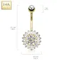 Piercing nombril Or jaune 14 carats Tournesol Pavé de Strass