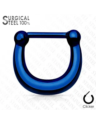 Piercing septum clipsable en acier chirurgical bleu