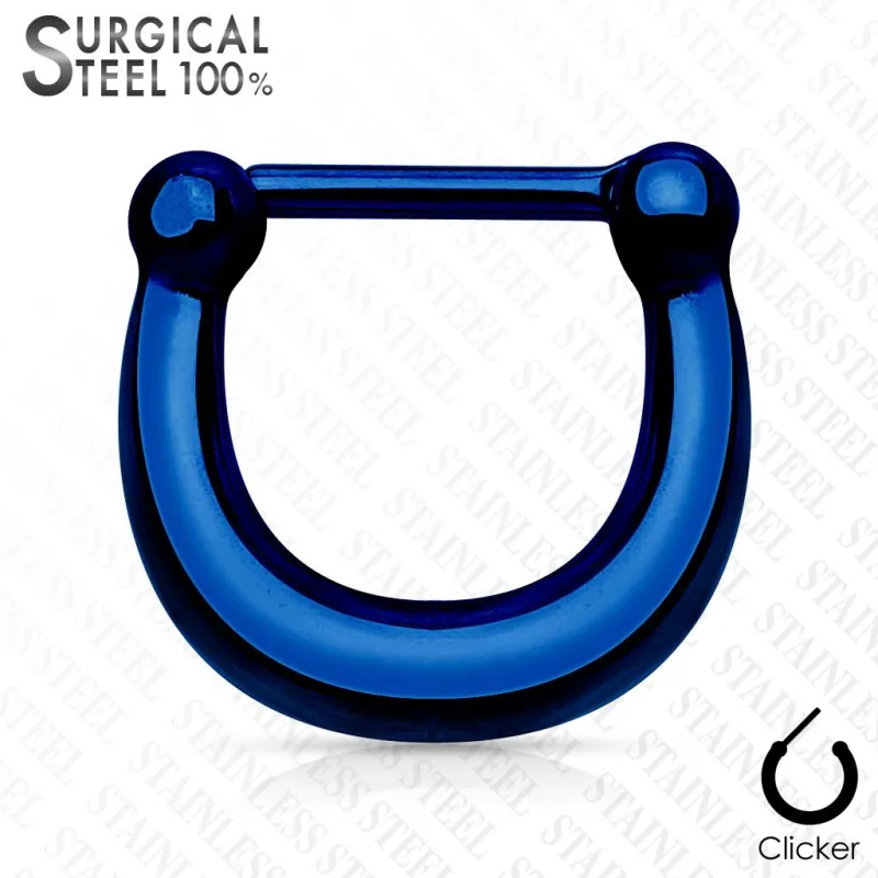 Piercing septum clipsable en acier chirurgical bleu