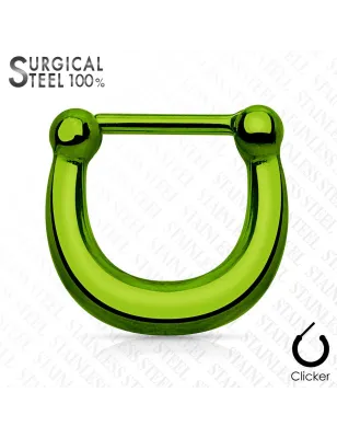 Piercing septum clipsable en acier chirurgical vert