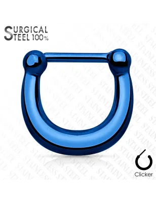 Piercing septum clipsable en acier chirurgical bleu clair