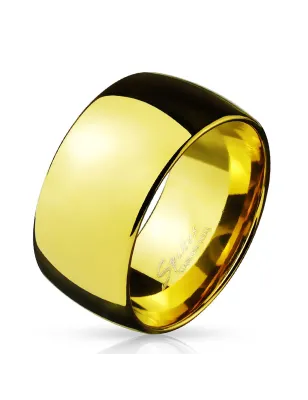 Bague homme large dôme en acier doré