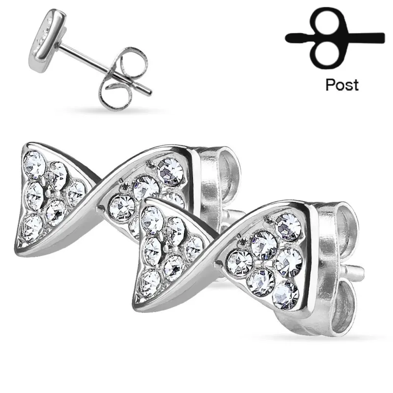 Paire Boucles d'oreille clous ruban argenté strass