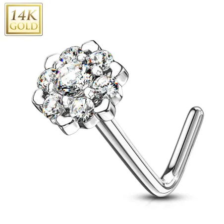 Piercing nez Or blanc 14 carats fleur sept gemmes blanc