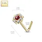 Piercing nez Or jaune 14 carats fleur sept gemmes blanc et rouge