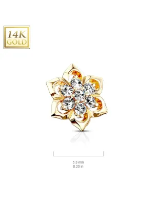 Piercing microdermal Or jaune 14 Carats fleur à 7 strass