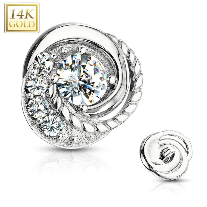 Piercing microdermal Or blanc 14 Carats tourbillon strass