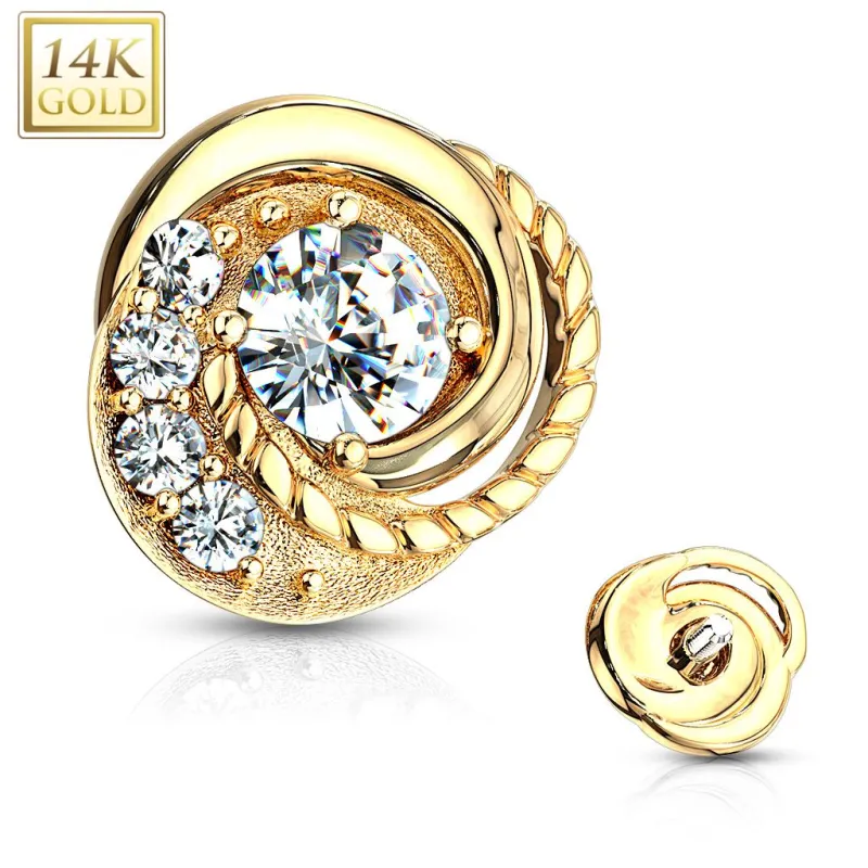 Piercing microdermal Or jaune 14 Carats tourbillon strass