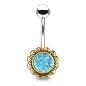 Piercing nombril fleur dorée druse turquoise