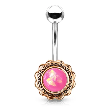 Piercing nombril fleur rosée opaline rose