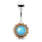 Piercing nombril fleur rosée opaline turquoise