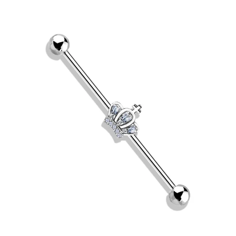 Piercing industriel oreille couronne pavée de strass