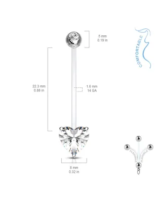 Piercing nombril de grossesse strass coeur blanc