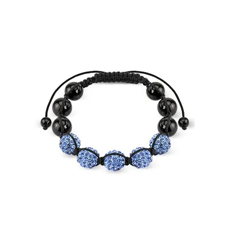 Bracelet Shamballa avec billes métalliques et Crystal Bleu clair