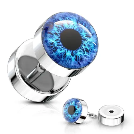 Piercing oreille faux plug oeil bleu