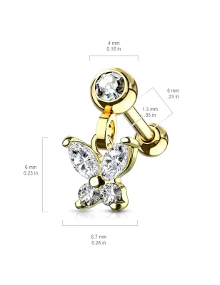 Piercing cartilage oreille plaqué or pendentif papillon