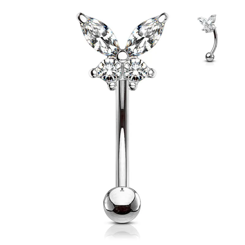 Piercing arcade acier papillon strass blanc