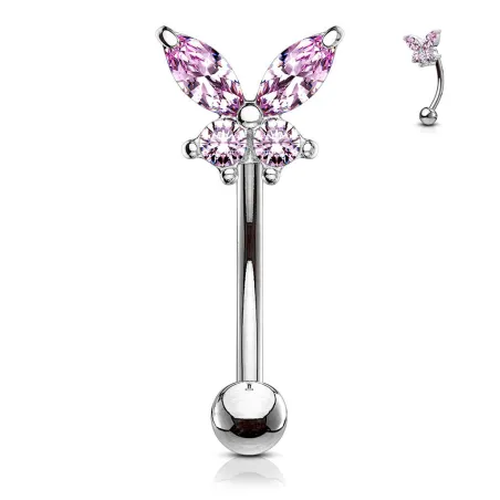 Piercing arcade acier papillon strass rose