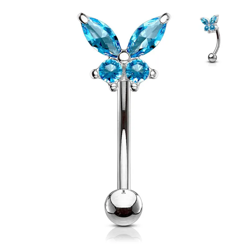 Piercing arcade acier papillon strass turquoise