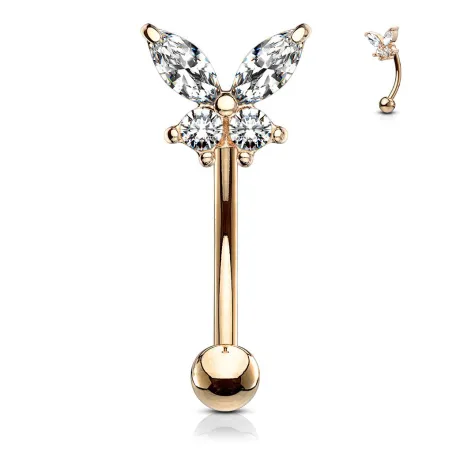 Piercing arcade plaqué or rose papillon strass