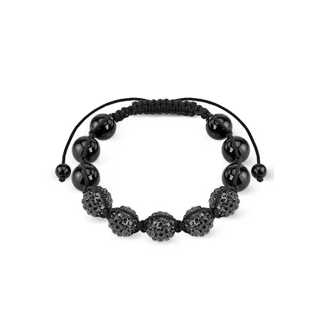 Bracelet Shamballa avec billes métalliques et Crystal Noir