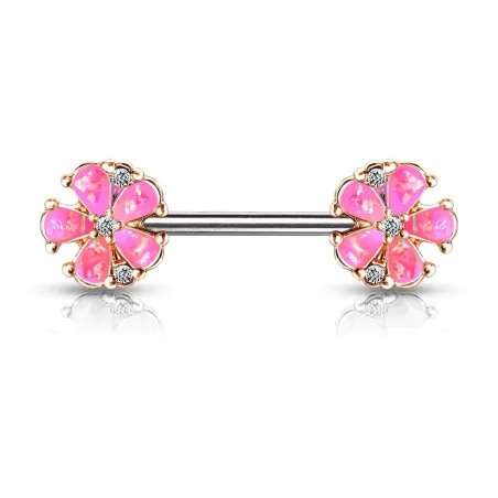 Piercing téton fleur rose opalescente