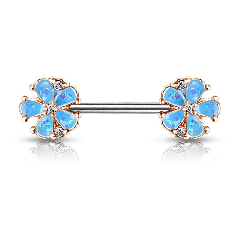 Piercing téton fleur turquoise opalescente