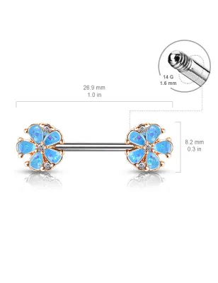 Piercing téton fleur turquoise opalescente