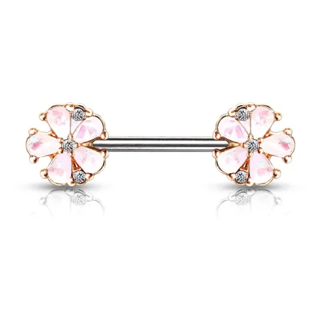 Piercing téton fleur blanche opalescente