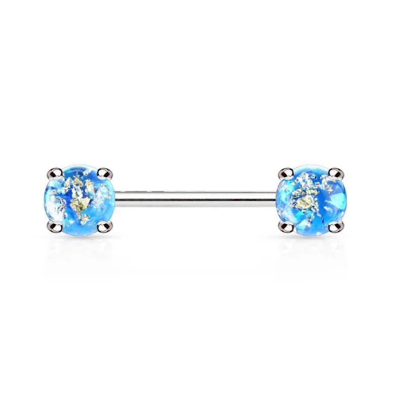 Piercing téton avec pierres de lave turquoise