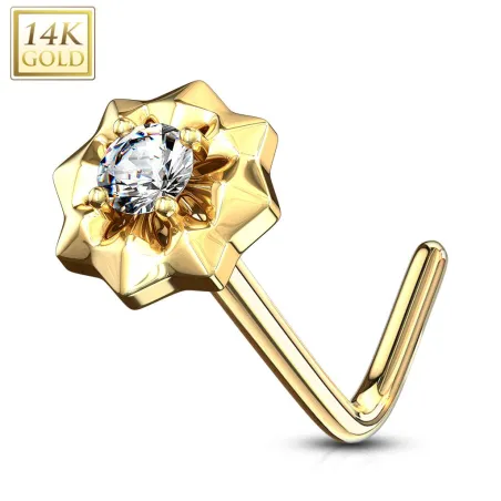 Piercing nez Or jaune 14 carats étoile à pierre blanche