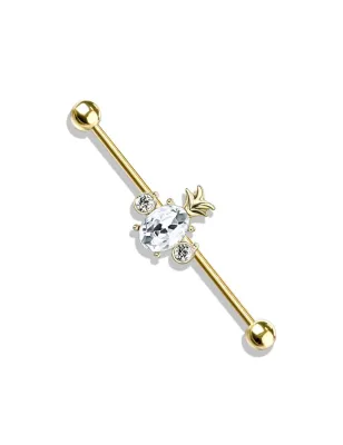 Piercing industriel oreille doré ananas cristal blanc