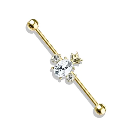 Piercing industriel oreille doré ananas cristal blanc