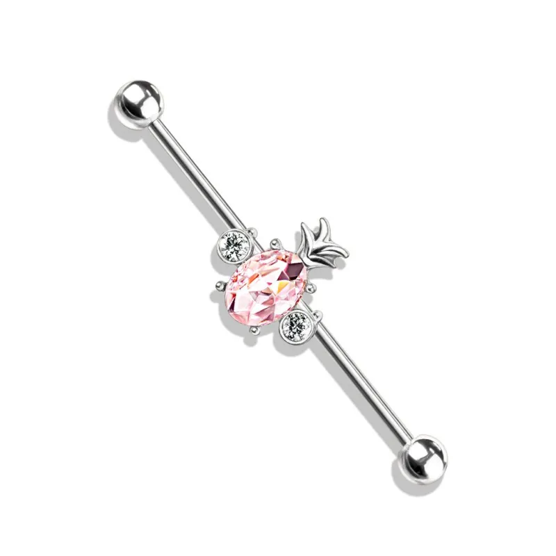 Piercing industriel oreille ananas cristal rose