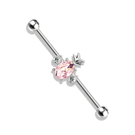 Piercing industriel oreille ananas cristal rose