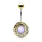 Piercing nombril tourbillon tribal doré pierre lumineuse violette