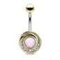 Piercing nombril tourbillon tribal doré pierre lumineuse rose