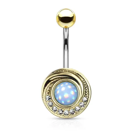 Piercing nombril tourbillon tribal doré pierre lumineuse turquoise