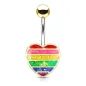 Piercing nombril coeur doré opale arc-en-ciel